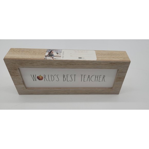 Rae Dunn Wooden Sign For The "world's best Teacher " Desk Plaque - Picture 2 of 4